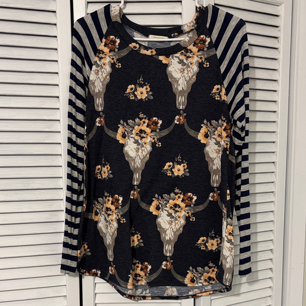12 Pm By Mon Ami Floral Top with Blue and Yellow Accents